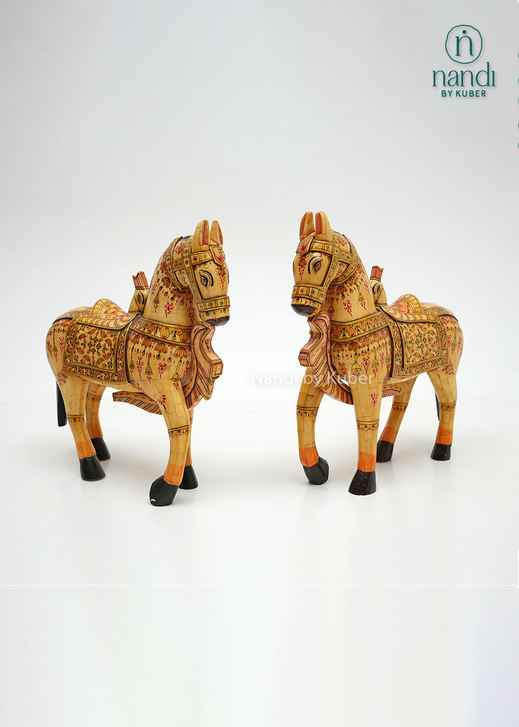 Hand-painted decorative horse figurine pair with intricate traditional artwork and detailed craftsmanship, ideal for ethnic home décor, tabletop displays, and collectible art accents.